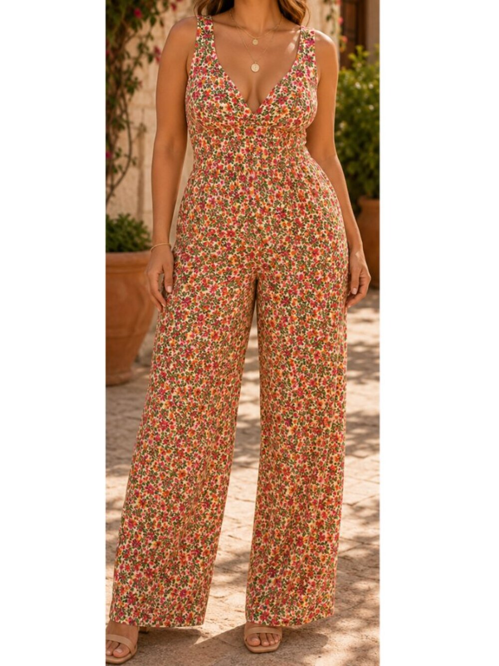 RESA - Floral Wide-Leg Jumpsuit, Size XL